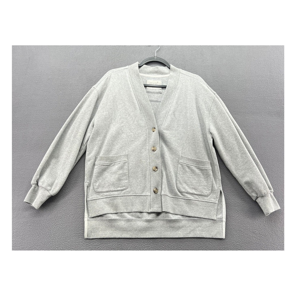 Grey State Sweater Cardigan Womens Sz M Heather Grey Fleece Button Front Pockets